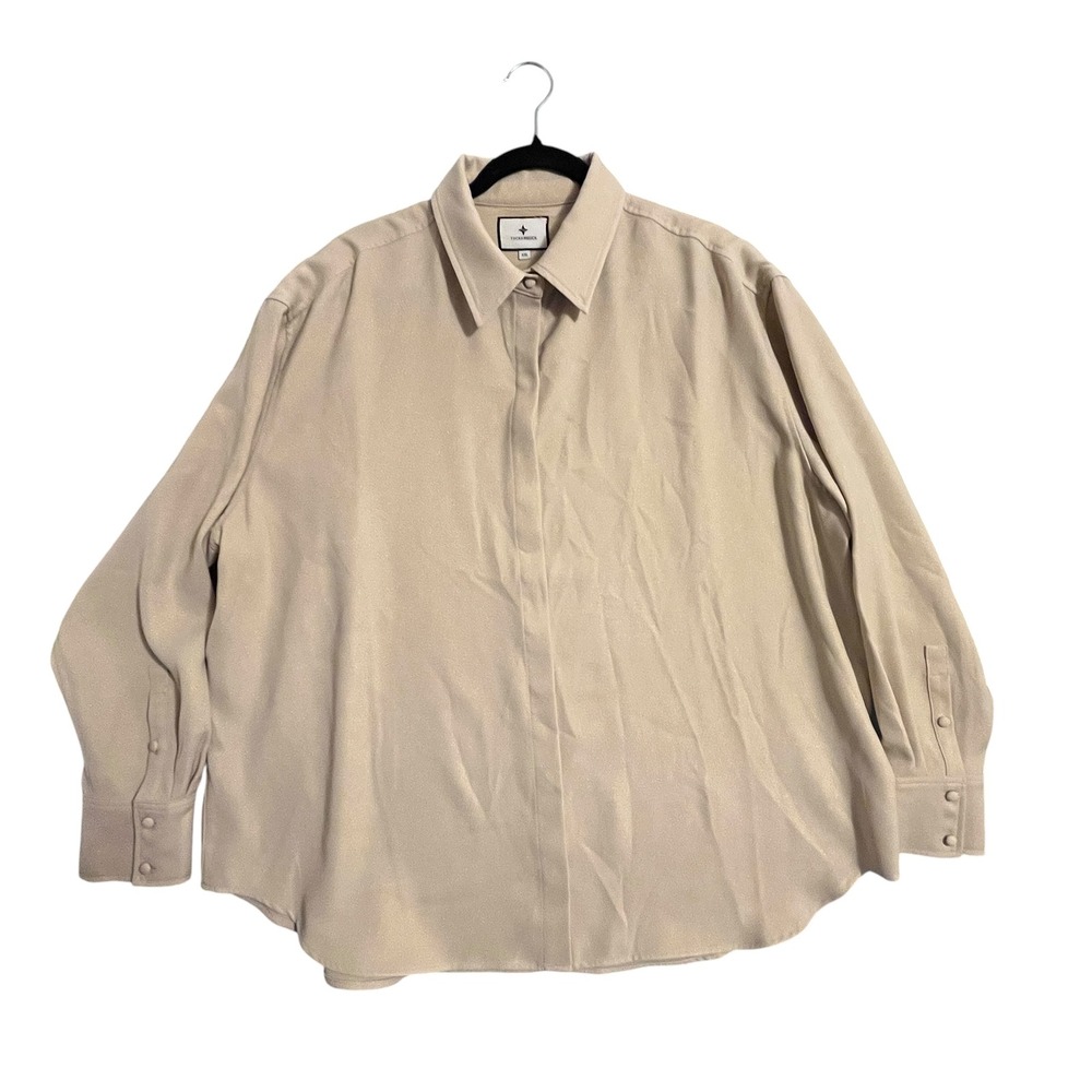 Tuckernuck Button Down Shirt Womens XXL Tan Gold Shimmer Oversized Metallic Luxe